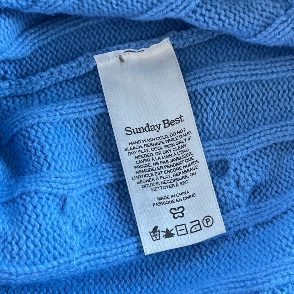 Aritzia Sunday Best Lottie Blue Merino Wool Relaxed Polo Cotagecore Sweater SzS - Picture 16 of 17